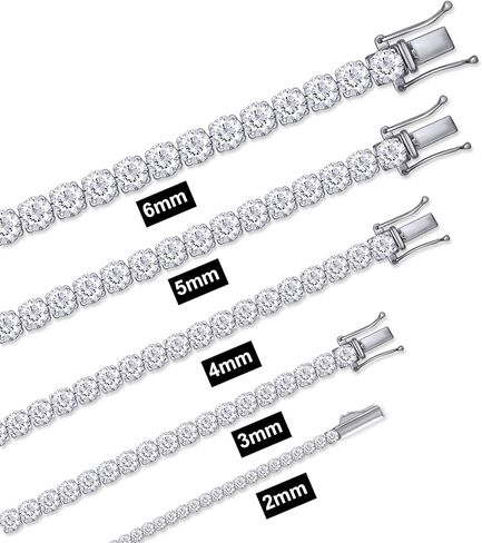 Round Cut Lab Created Moissanite Diamond Tennis Bracelet Jewelry For Men Women In 14K White Gold Plated 925 Sterling Silver VVS1 Clarity 2.00 Ct To 26.25Ct, 2MM To 6MM Width, 6.5" To 8" in Saudi Arabia