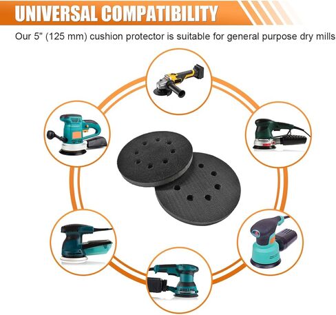 5 Inch 8 Hole Hook and Loop Backing Pad Protector - Multi-Hole Pad Saver for Random Orbital Sanders - Round Foam Interface Sanding Pads Soft Sponge Cushion Buffer Pads (1PC) in Kuwait