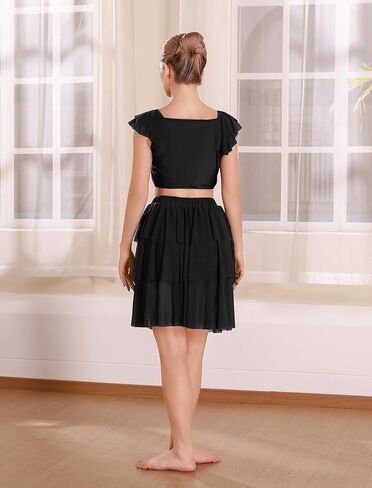 Odasdo Women Lyrical Dance Costumes Sequin Tank Crive Top + Mesh Tulle Leotard Skirt Skirt two two اثنين in Saudi Arabia