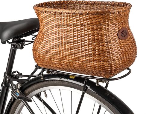 CXWXC Rear Bike Basket - Handmade Rattan Bicycle Rear Basket with Waterproof Cover - Large Capacity Bike Basket for Beach Cruiser in Saudi Arabia