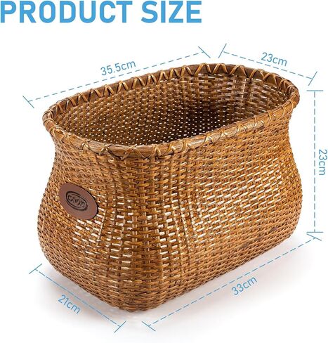 CXWXC Rear Bike Basket - Handmade Rattan Bicycle Rear Basket with Waterproof Cover - Large Capacity Bike Basket for Beach Cruiser in Saudi Arabia