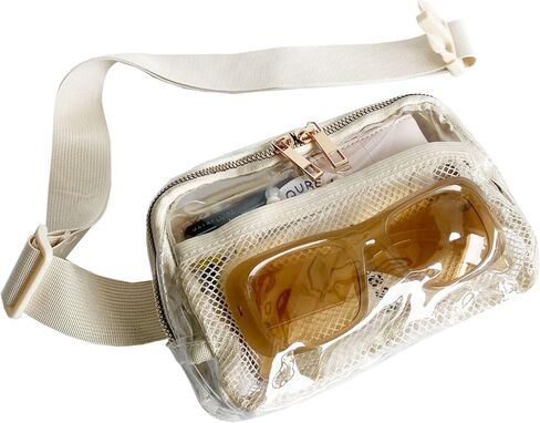 Clear Fanny Pack Belt Bag For Women Stadium Approved Small Crossbody Purse Transparent Mini Sling With Adjustable Strap Cute Waist Bag For Music Festival Concerts Sports Beach Running (Beige) in Kuwait