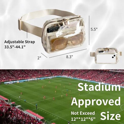 Clear Fanny Pack Belt Bag For Women Stadium Approved Small Crossbody Purse Transparent Mini Sling With Adjustable Strap Cute Waist Bag For Music Festival Concerts Sports Beach Running (Beige) in Kuwait