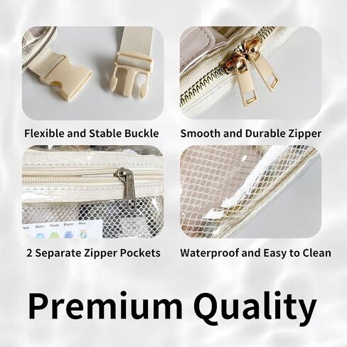 Clear Fanny Pack Belt Bag For Women Stadium Approved Small Crossbody Purse Transparent Mini Sling With Adjustable Strap Cute Waist Bag For Music Festival Concerts Sports Beach Running (Beige) in Kuwait