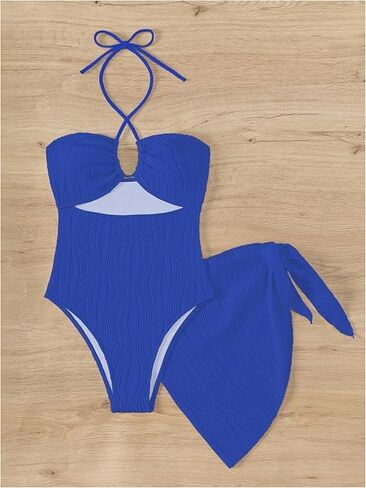 Skays Womens One One Swimsuit Texture Hollow Out Halter Suit With With-Up-Up 2 قطعة ملابس على الشاطئ in Kuwait
