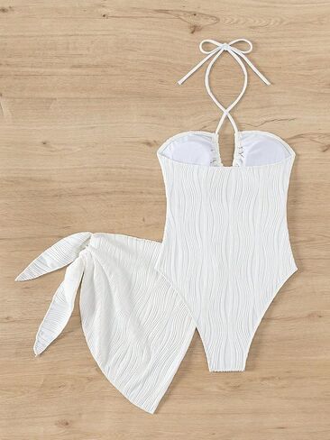 SKAYS Womens One Piece Swimsuit Texture Hollow Out Halter Bathing Suit with Cover-Up 2-Piece Sets Beach Swimwear in Saudi Arabia