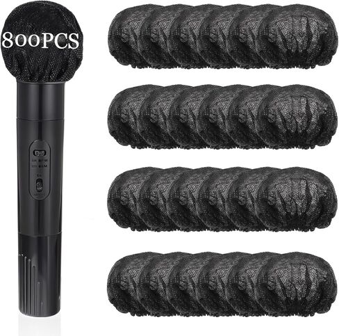 800 Pcs Disposable Microphone Cover, Non-Woven Individually Wrapped Mic Cover Black Elastic Band Handheld Microphone Windscreen Protective Cover for KTV Karaoke Recording Studio in Saudi Arabia
