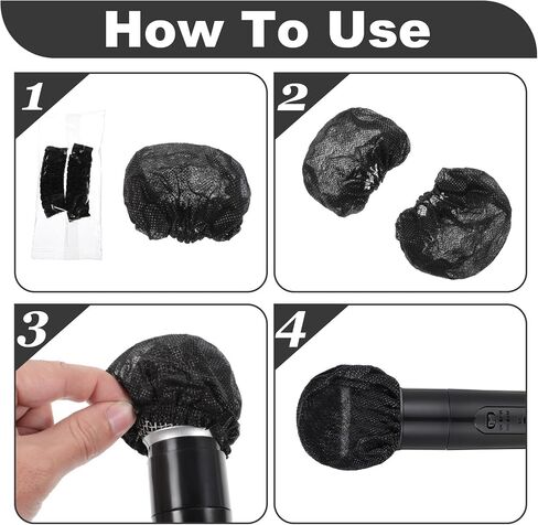 800 Pcs Disposable Microphone Cover, Non-Woven Individually Wrapped Mic Cover Black Elastic Band Handheld Microphone Windscreen Protective Cover for KTV Karaoke Recording Studio in Saudi Arabia