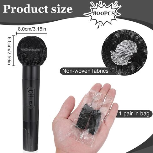800 Pcs Disposable Microphone Cover, Non-Woven Individually Wrapped Mic Cover Black Elastic Band Handheld Microphone Windscreen Protective Cover for KTV Karaoke Recording Studio in Saudi Arabia