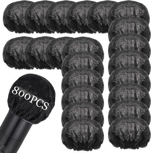 800 Pcs Disposable Microphone Cover, Non-Woven Individually Wrapped Mic Cover Black Elastic Band Handheld Microphone Windscreen Protective Cover for KTV Karaoke Recording Studio in Saudi Arabia