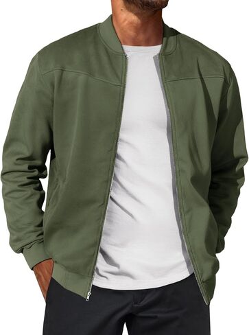 Runcati Mens Suede Bomber Jackets Full Zip Casual Softshell Varsity Jacket Lightweight Vintage Fall Coat with Pockets in Saudi Arabia