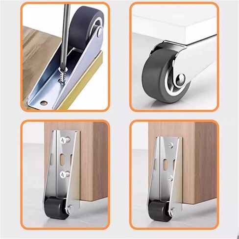 4Pcs Side-Mounted Casters, Silent Rubber Wheels, Drawer Caster, for Furniture, Kitchen Cabinet, Table, Loading Capacity 20KG(Type 1) in Saudi Arabia