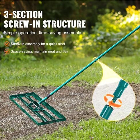 Lawn Leveling Rake 10x36/10x30/10x48inches Heavy-Duty Lawn Leveler with Steel Extended Handle for Garden Golf Lawn Farm(10x48inch) in Saudi Arabia