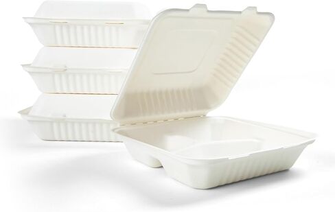 9x9 Compostable Clamshell Containers – 200-Pack Heavy Duty 3-Compartment Takeout Boxes – Biodegradable Sugarcane Bagasse, Eco-Friendly To-Go Containers in Saudi Arabia