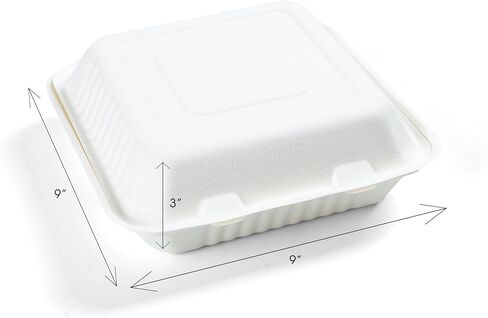 9x9 Compostable Clamshell Containers – 200-Pack Heavy Duty 3-Compartment Takeout Boxes – Biodegradable Sugarcane Bagasse, Eco-Friendly To-Go Containers in Saudi Arabia
