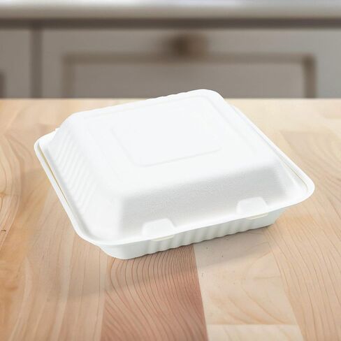 9x9 Compostable Clamshell Containers – 200-Pack Heavy Duty 3-Compartment Takeout Boxes – Biodegradable Sugarcane Bagasse, Eco-Friendly To-Go Containers in Saudi Arabia
