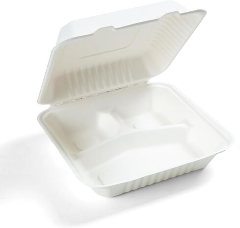9x9 Compostable Clamshell Containers – 200-Pack Heavy Duty 3-Compartment Takeout Boxes – Biodegradable Sugarcane Bagasse, Eco-Friendly To-Go Containers in Saudi Arabia