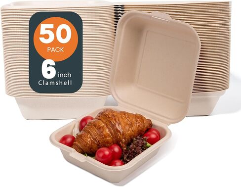 To Go Disposable - 6"x6" Clamshell Take Out Food Containers, Heavy-Duty Quality to go Containers, Eco-Friendly Biodegradable Made of Sugar Cane Fibers, 25-counts in Saudi Arabia