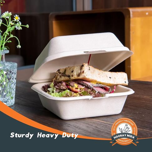 To Go Disposable - 6"x6" Clamshell Take Out Food Containers, Heavy-Duty Quality to go Containers, Eco-Friendly Biodegradable Made of Sugar Cane Fibers, 25-counts in Saudi Arabia