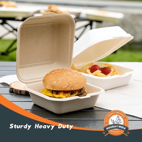 To Go Disposable - 6"x6" Clamshell Take Out Food Containers, Heavy-Duty Quality to go Containers, Eco-Friendly Biodegradable Made of Sugar Cane Fibers, 25-counts in Saudi Arabia