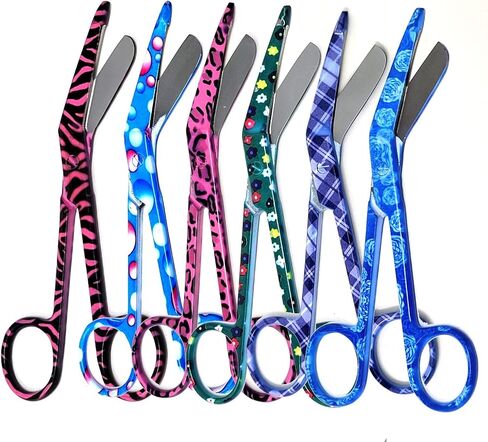 Set of 6 Assorted Pattern Nurse Doctor EMT Lister Bandage Scissors 5.5" (14cm), Stainless Steel, Premium Quality-Ideal Gift (Set 7) in Kuwait