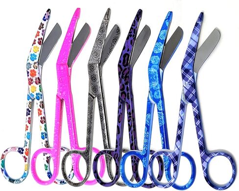 Set of 6 Assorted Pattern Nurse Doctor EMT Lister Bandage Scissors 5.5" (14cm), Stainless Steel, Premium Quality-Ideal Gift (Set 7) in Kuwait