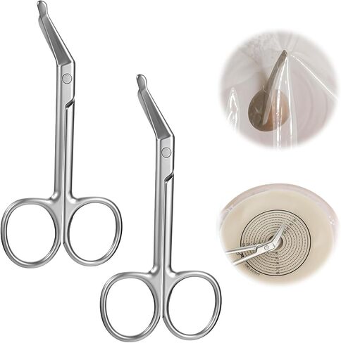2 قطع مقص فغر ، مقص ضمادة جراحية ، التمريض من الفولاذ المقاوم للصدأ والمقص الجراحي ، مستلزمات رعاية العظم لقطع أكياس ستوما - 4.41 × 1.97 بوصة ، منحنية (فضية) in Kuwait