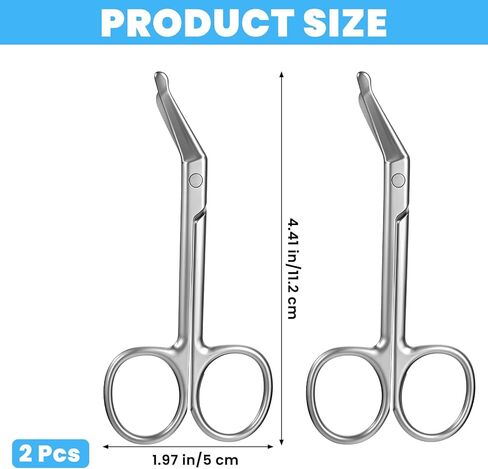 2 قطع مقص فغر ، مقص ضمادة جراحية ، التمريض من الفولاذ المقاوم للصدأ والمقص الجراحي ، مستلزمات رعاية العظم لقطع أكياس ستوما - 4.41 × 1.97 بوصة ، منحنية (فضية) in Kuwait
