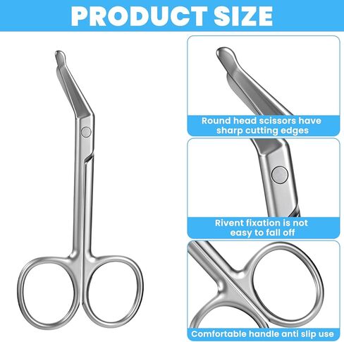 2 قطع مقص فغر ، مقص ضمادة جراحية ، التمريض من الفولاذ المقاوم للصدأ والمقص الجراحي ، مستلزمات رعاية العظم لقطع أكياس ستوما - 4.41 × 1.97 بوصة ، منحنية (فضية) in Kuwait