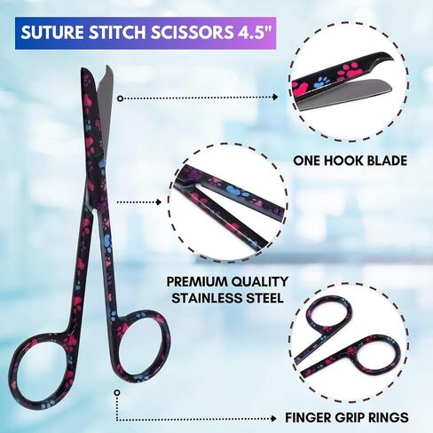 2PCS PET Tech Scissors تتضمن مقصات ضمادة Lister + خياطة مقصات مقص متعدد الوظائف متعددة الفولاذ المقاوم للصدأ هدية أسبوع التمريض (أسود متعدد الكفوف) in Kuwait