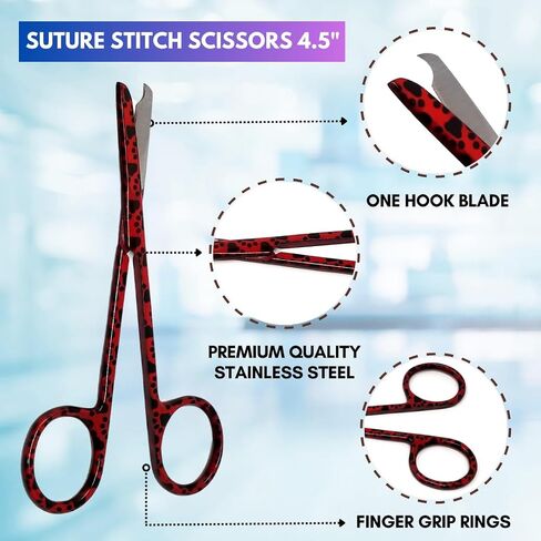 2PCS PET Tech Scissors تتضمن مقصات ضمادة Lister + خياطة مقصات مقص متعدد الوظائف متعددة الفولاذ المقاوم للصدأ هدية أسبوع التمريض (أسود متعدد الكفوف) in Kuwait