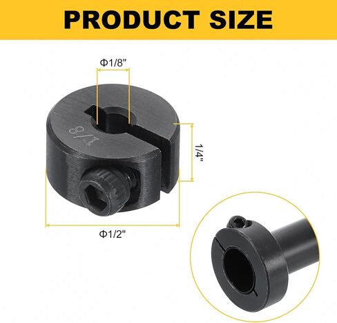 uxcell 8pcs Single Split Shaft Collar 1/8" Bore One-Piece Clamping Collar, 1/2" OD, 1/4" Thickness, Black Oxide Steel Set Screw Lock Collar Clamp in Saudi Arabia