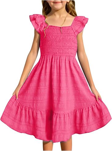 Girls Summer Dress Sleeveless Smocked Sundress Casual A Line Swing Dresses Flowy Party Dress Beach Vacation Outfits in Saudi Arabia