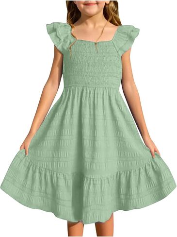 Girls Summer Dress Sleeveless Smocked Sundress Casual A Line Swing Dresses Flowy Party Dress Beach Vacation Outfits in Saudi Arabia