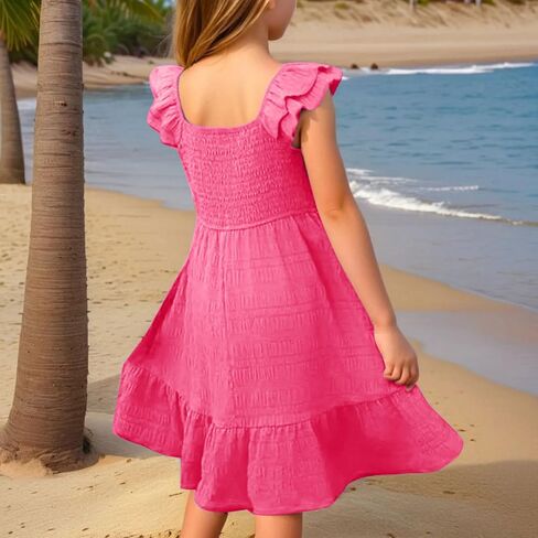 Girls Summer Dress Sleeveless Smocked Sundress Casual A Line Swing Dresses Flowy Party Dress Beach Vacation Outfits in Saudi Arabia