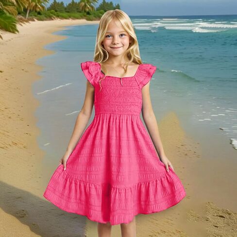 Girls Summer Dress Sleeveless Smocked Sundress Casual A Line Swing Dresses Flowy Party Dress Beach Vacation Outfits in Saudi Arabia