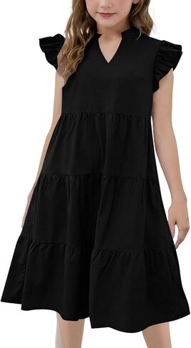Summer Dresses for Girls 2025 Cute Ruffle Cap Sleeve V Neck Mini Dress Flowy Swing Sundress Beach Vacation Outfits in Saudi Arabia
