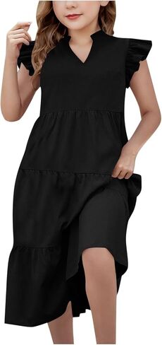 Summer Dresses for Girls 2025 Cute Ruffle Cap Sleeve V Neck Mini Dress Flowy Swing Sundress Beach Vacation Outfits in Saudi Arabia