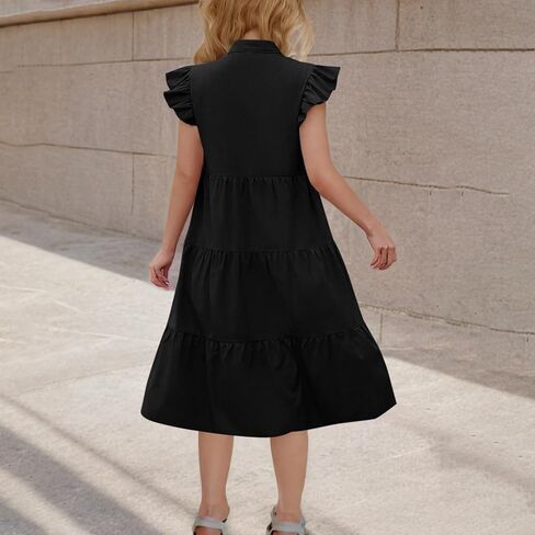 Summer Dresses for Girls 2025 Cute Ruffle Cap Sleeve V Neck Mini Dress Flowy Swing Sundress Beach Vacation Outfits in Saudi Arabia