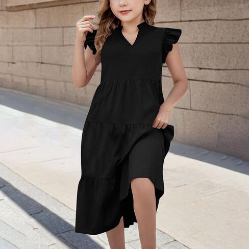 Summer Dresses for Girls 2025 Cute Ruffle Cap Sleeve V Neck Mini Dress Flowy Swing Sundress Beach Vacation Outfits in Saudi Arabia