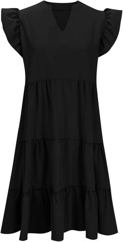 Summer Dresses for Girls 2025 Cute Ruffle Cap Sleeve V Neck Mini Dress Flowy Swing Sundress Beach Vacation Outfits in Saudi Arabia