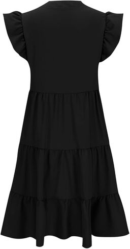Summer Dresses for Girls 2025 Cute Ruffle Cap Sleeve V Neck Mini Dress Flowy Swing Sundress Beach Vacation Outfits in Saudi Arabia