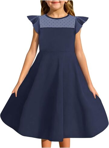 Girls Dress Summer Ruffle Sleeve Mini Dress Mesh A Line Party Dresses Formal Wedding Guest Dress for Kids 4-14 Years in Saudi Arabia