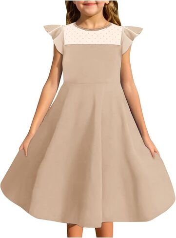 Girls Dress Summer Ruffle Sleeve Mini Dress Mesh A Line Party Dresses Formal Wedding Guest Dress for Kids 4-14 Years in Saudi Arabia