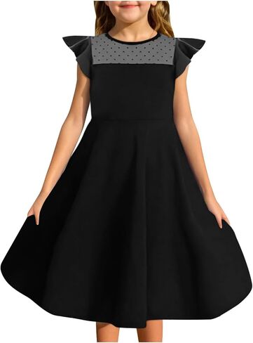 Girls Dress Summer Ruffle Sleeve Mini Dress Mesh A Line Party Dresses Formal Wedding Guest Dress for Kids 4-14 Years in Saudi Arabia