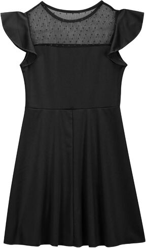 Girls Dress Summer Ruffle Sleeve Mini Dress Mesh A Line Party Dresses Formal Wedding Guest Dress for Kids 4-14 Years in Saudi Arabia