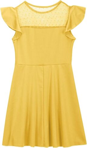Girls Dress Summer Ruffle Sleeve Mini Dress Mesh A Line Party Dresses Formal Wedding Guest Dress for Kids 4-14 Years in Saudi Arabia