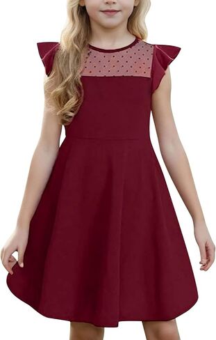 Girls Dress Summer Ruffle Sleeve Mini Dress Mesh A Line Party Dresses Formal Wedding Guest Dress for Kids 4-14 Years in Saudi Arabia