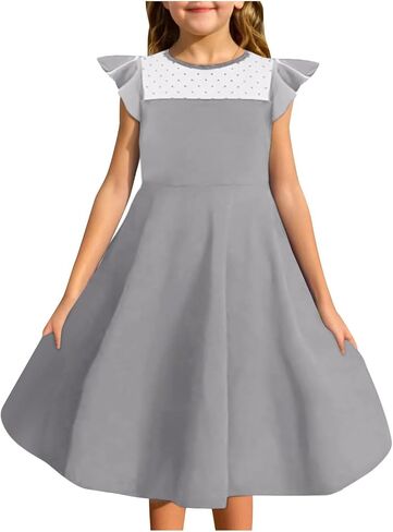 Girls Dress Summer Ruffle Sleeve Mini Dress Mesh A Line Party Dresses Formal Wedding Guest Dress for Kids 4-14 Years in Saudi Arabia