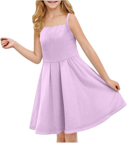 Tween Girls Sundress Spaghetti Strap Summer Dress Flowy Beach Vacation Dress Square Neck A Line Loose Casual Dresses in Saudi Arabia